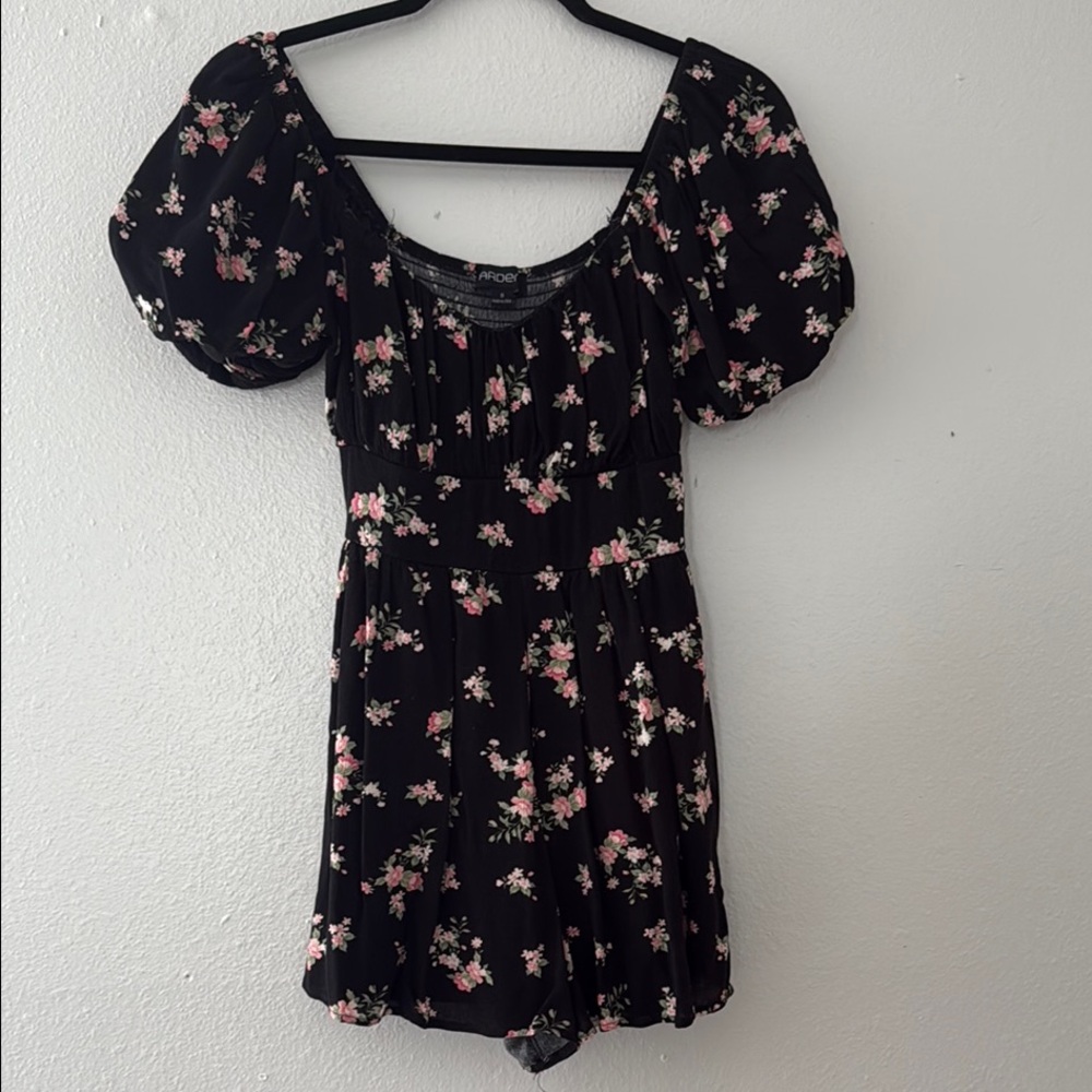 Arden B Black Romper with Pink Floral Design
